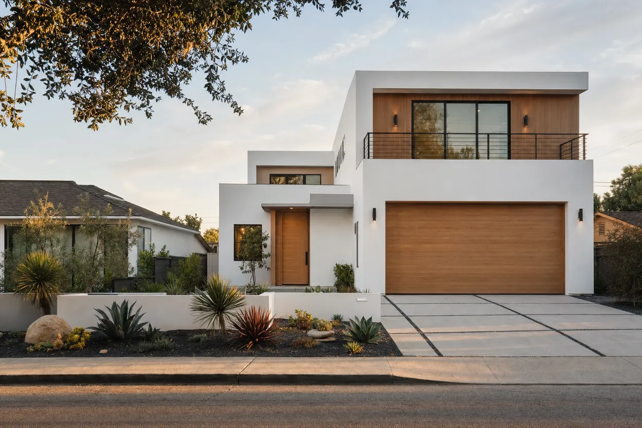 A finished modern two-story home in Los Angeles built by Oaks Group Construction